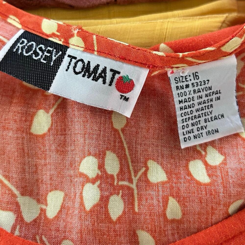 Rosey Tomato Vintage Maxi Dress Colorblock Floral Boho Red Women 16 - Picture 6 of 7